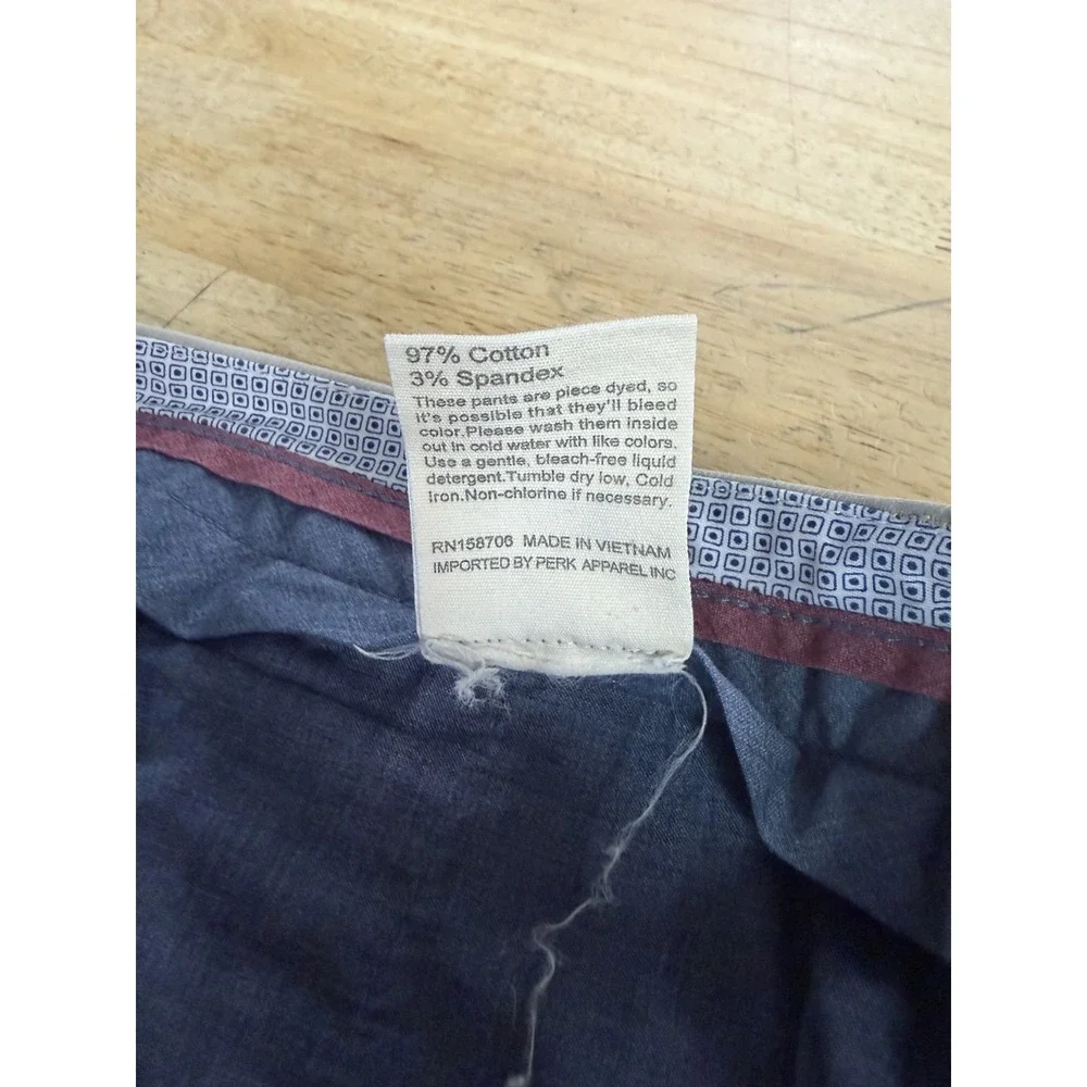 Mens PERK Khaki Pants Slim Stretch Size 36x32 Brown Tan Casual Flat Front
